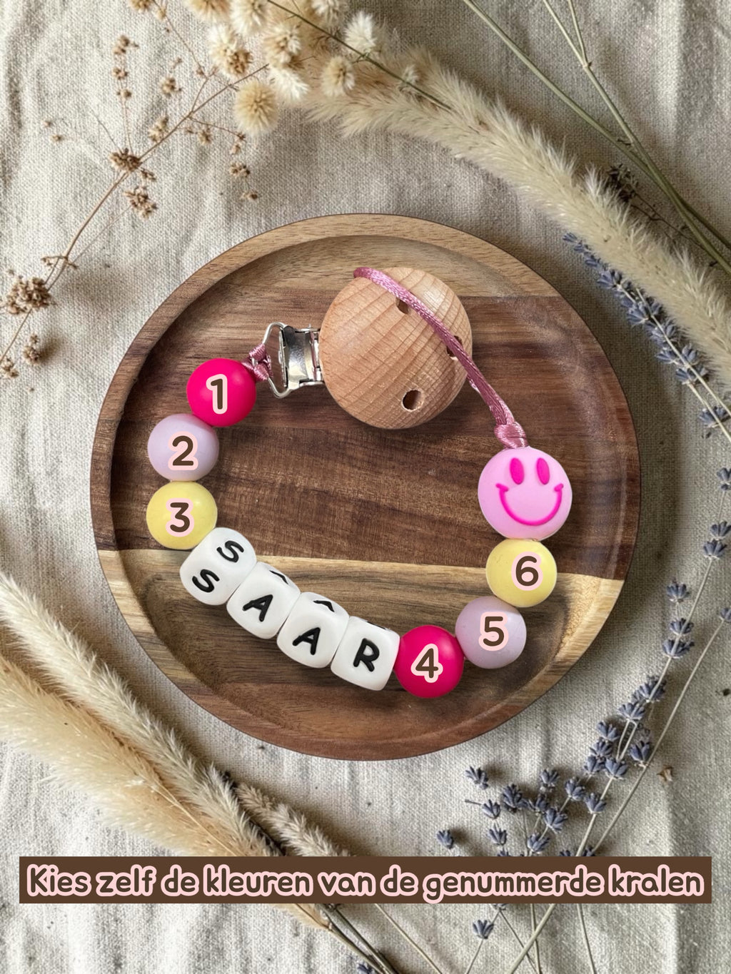 Speenkoord met naam | Smiley