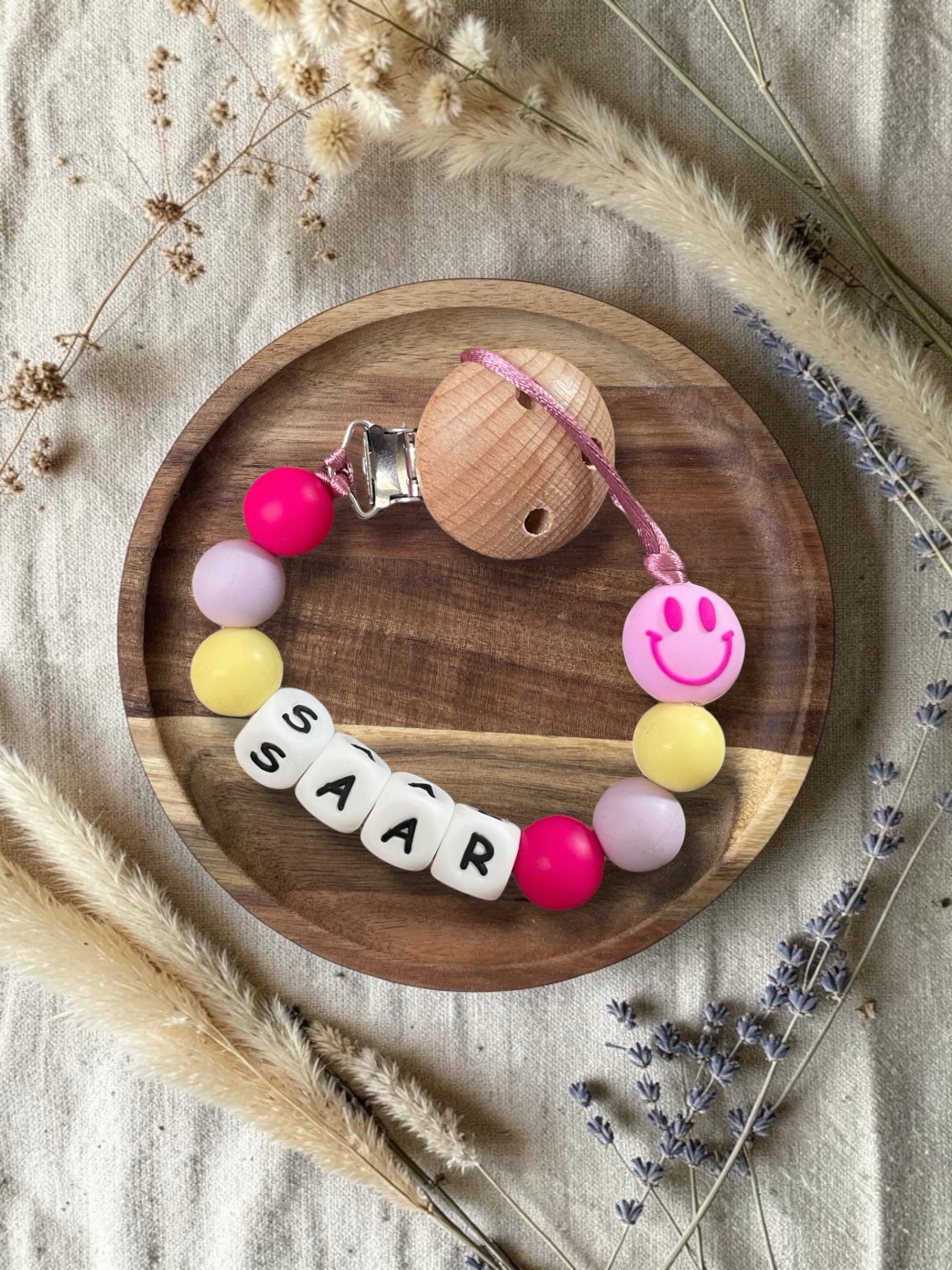 Speenkoord met naam | Smiley