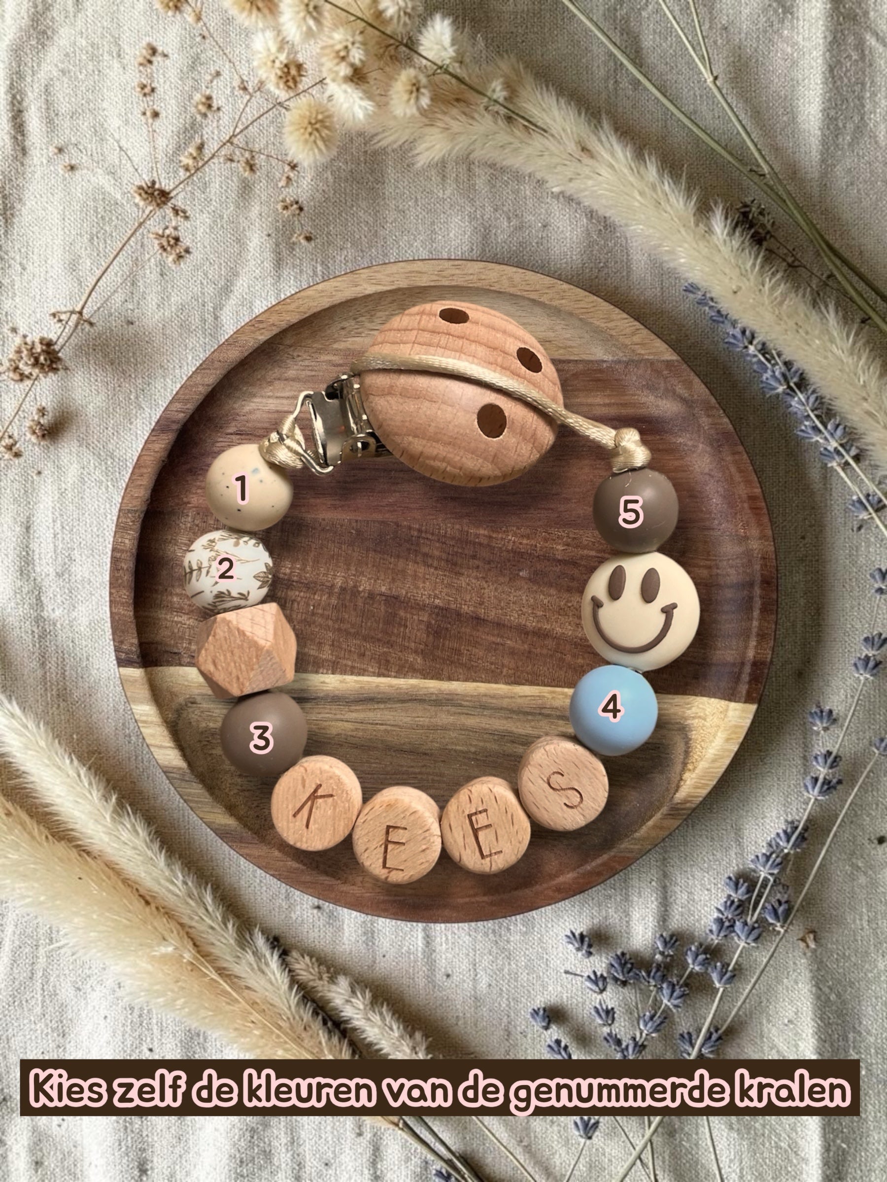 Speenkoord met naam | Smiley luxe