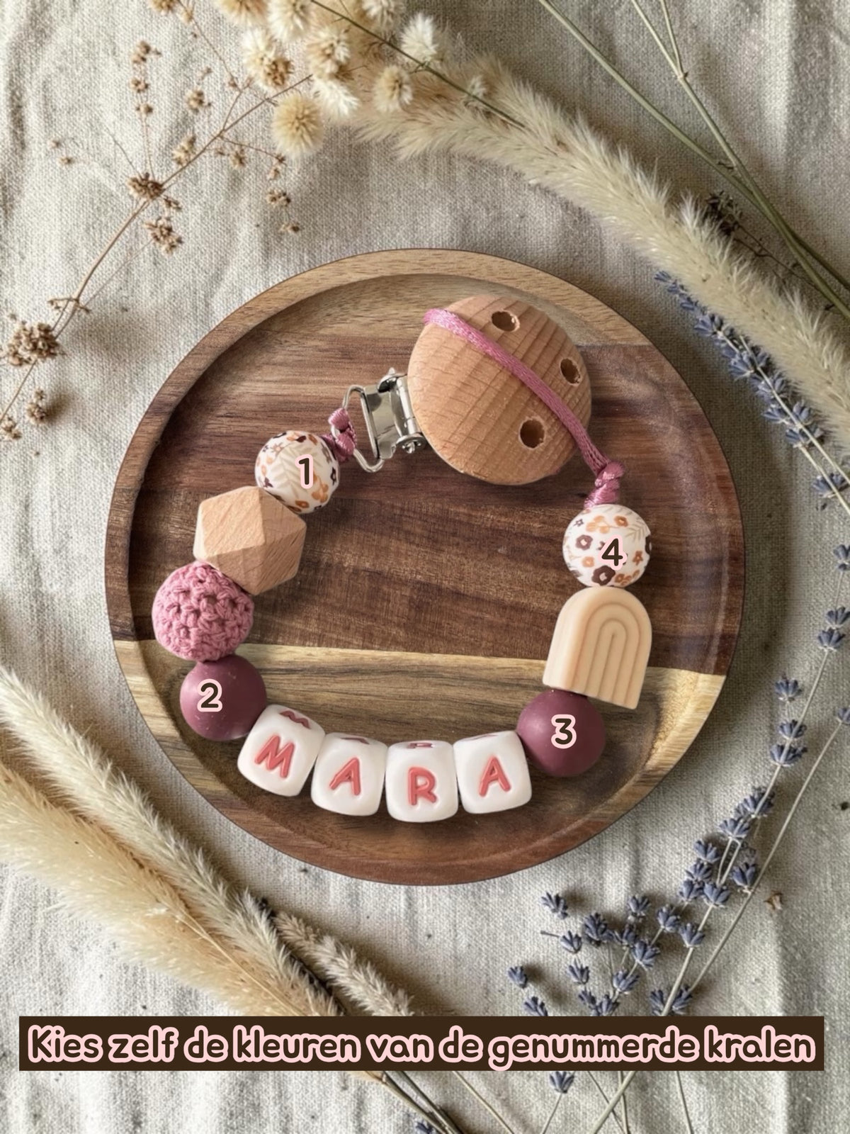 Speenkoord met naam | Regenboog Boho