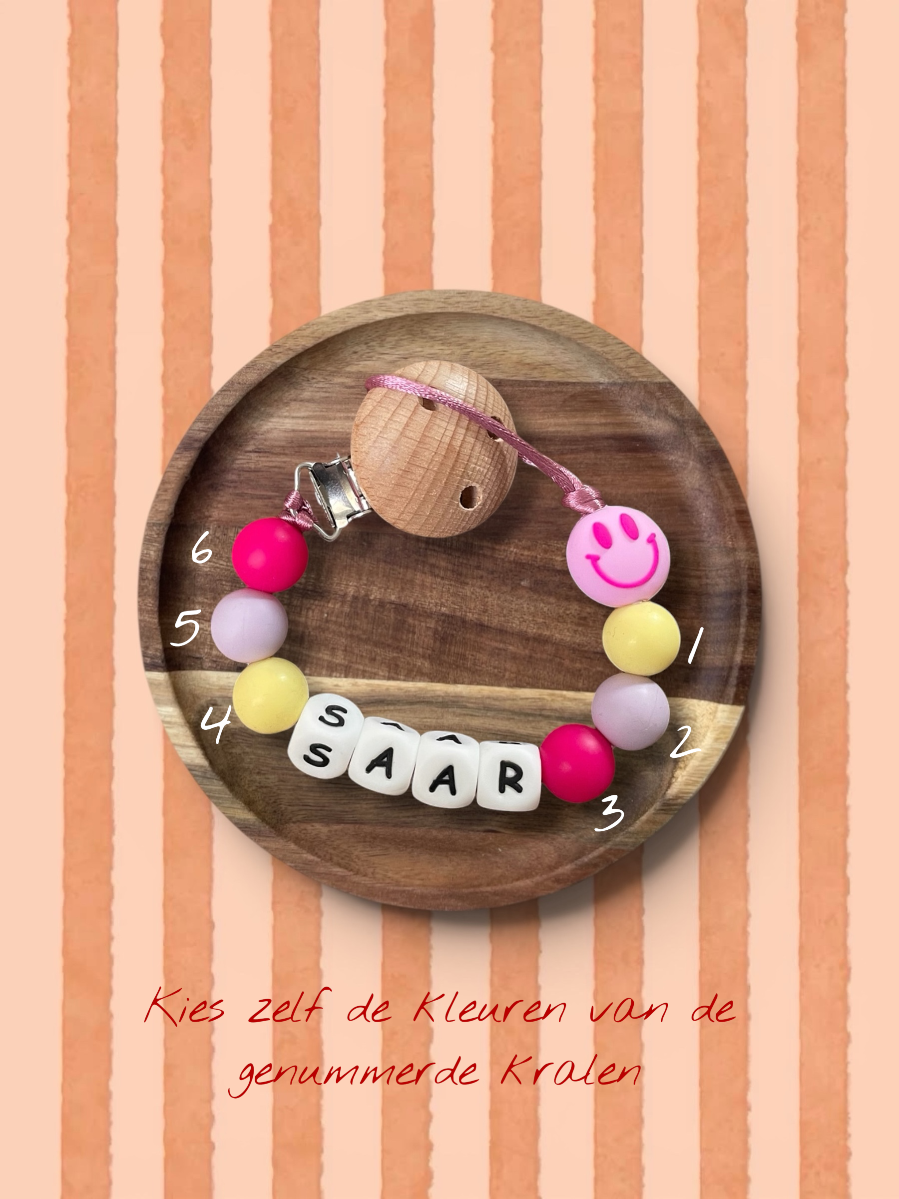 Speenkoord met naam | Smiley