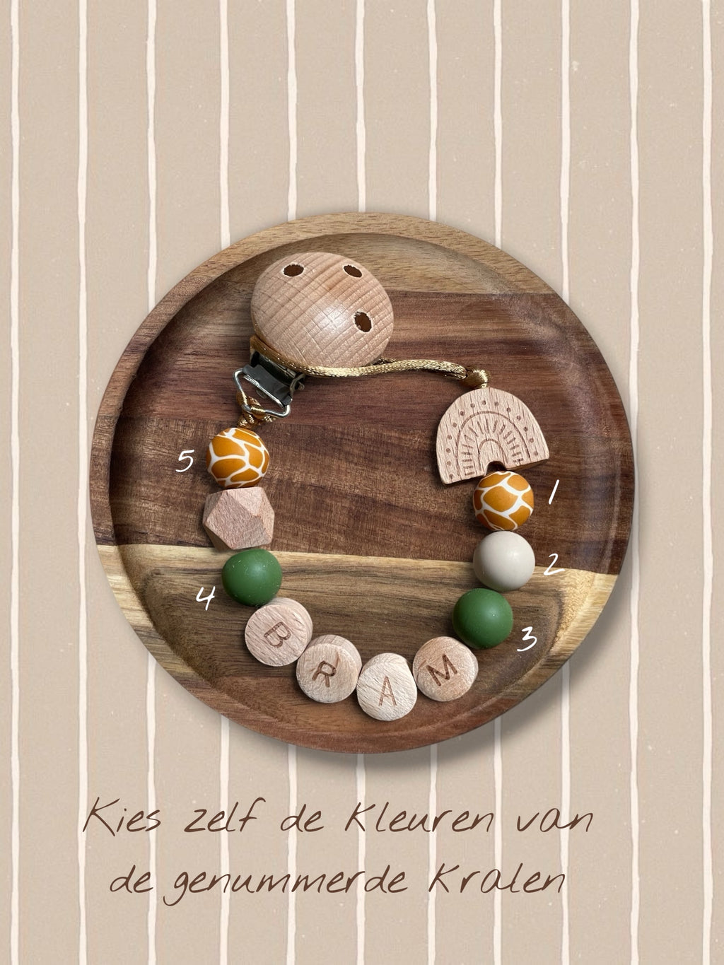 Speenkoord met naam | Houten regenboog